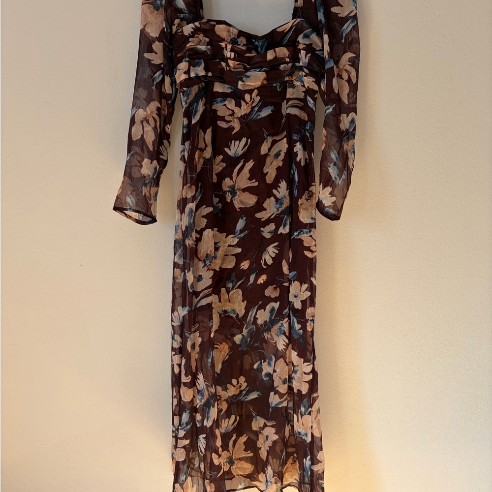 Abercrombie & Fitch Brown and Blue Floral Long Sleeve Dress